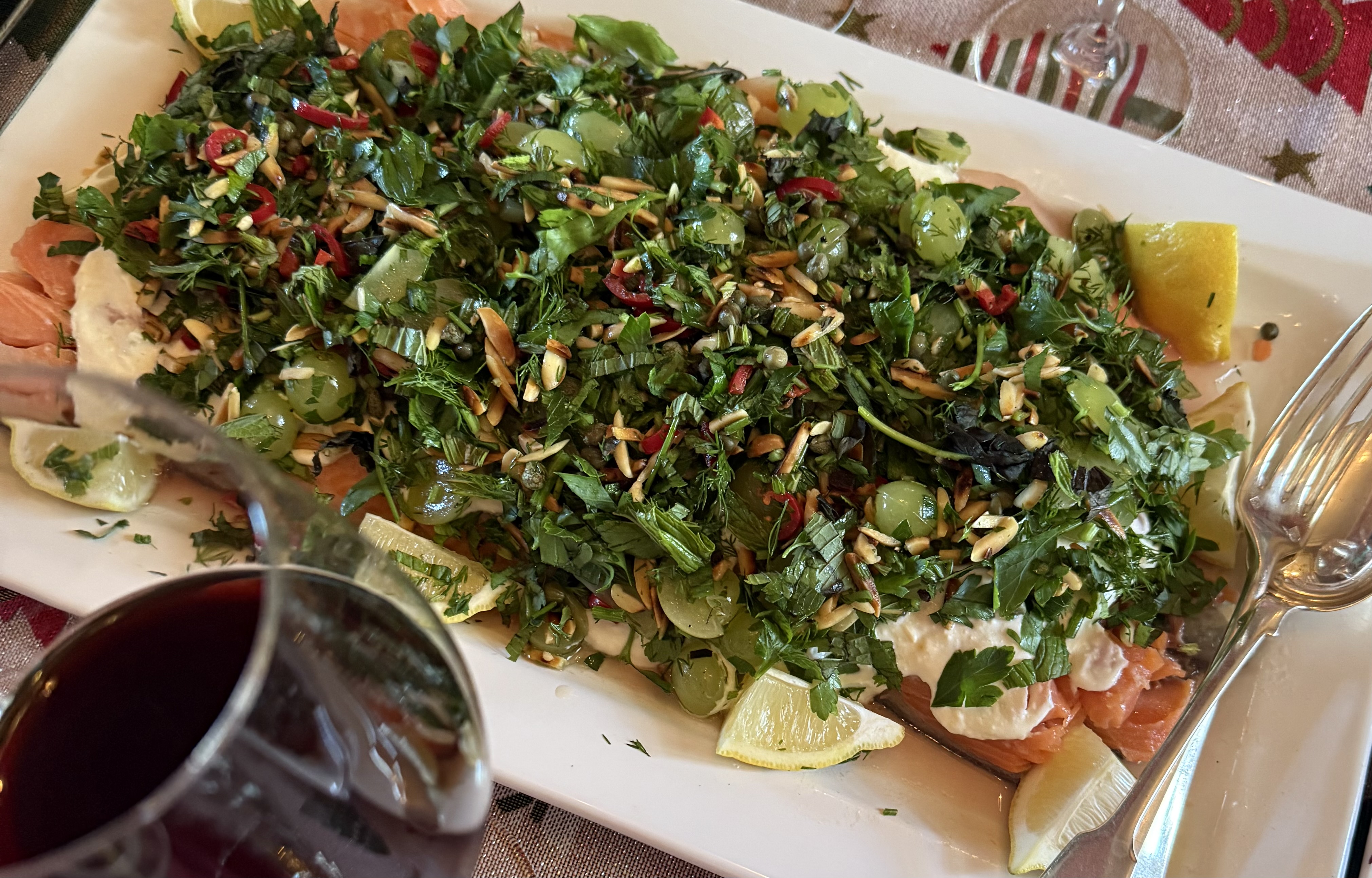 *Baked Salmon with Almond & Herb&nbsp;Salad