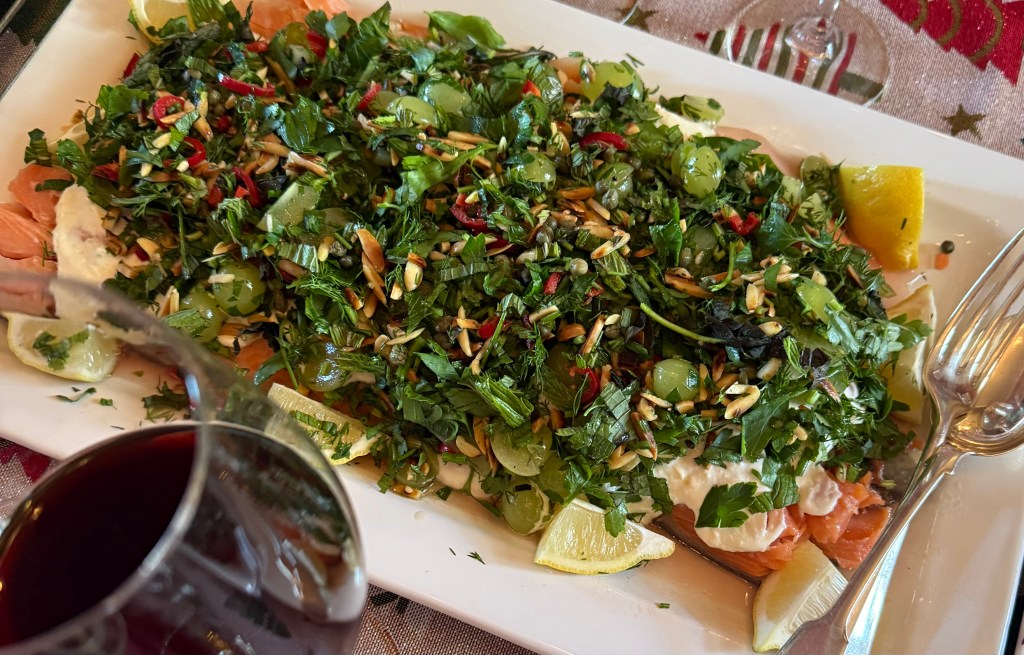 *Baked Salmon with Almond & Herb&nbsp;Salad