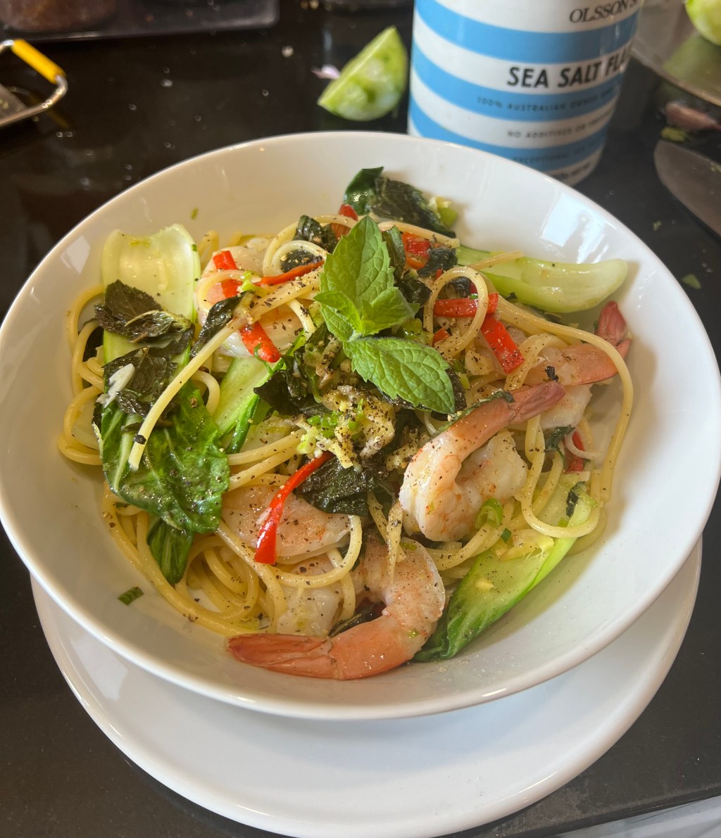 Prawn, chilli and mint&nbsp;spaghetti