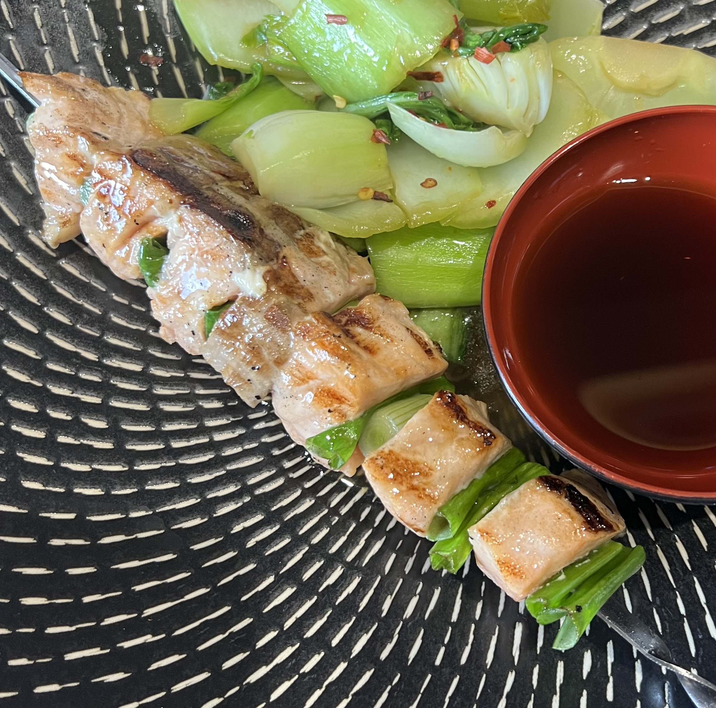 Grilled teriyaki salmon skewers (Teriyaki salmon kushiyaki)
