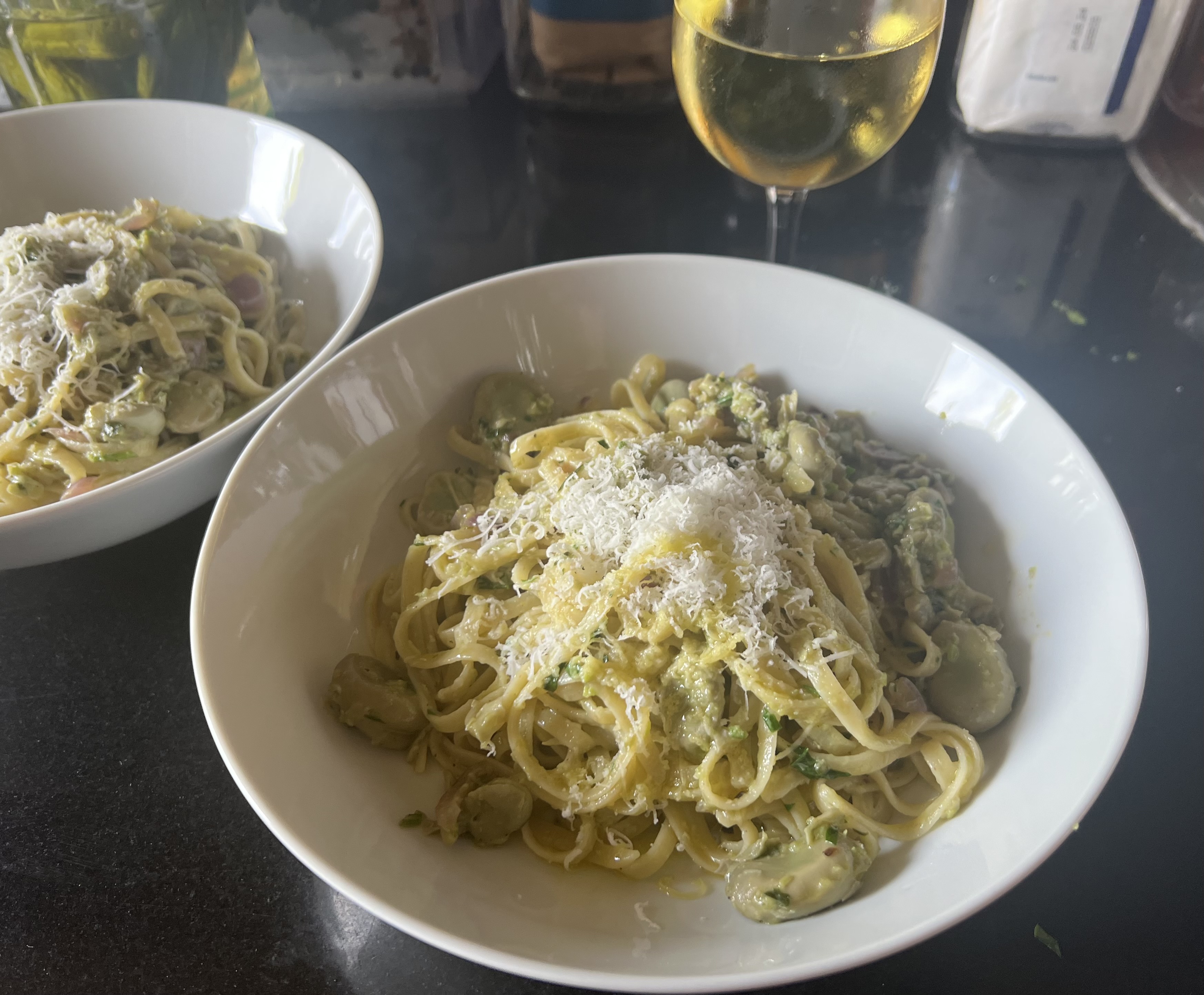 Linguine with broad beans