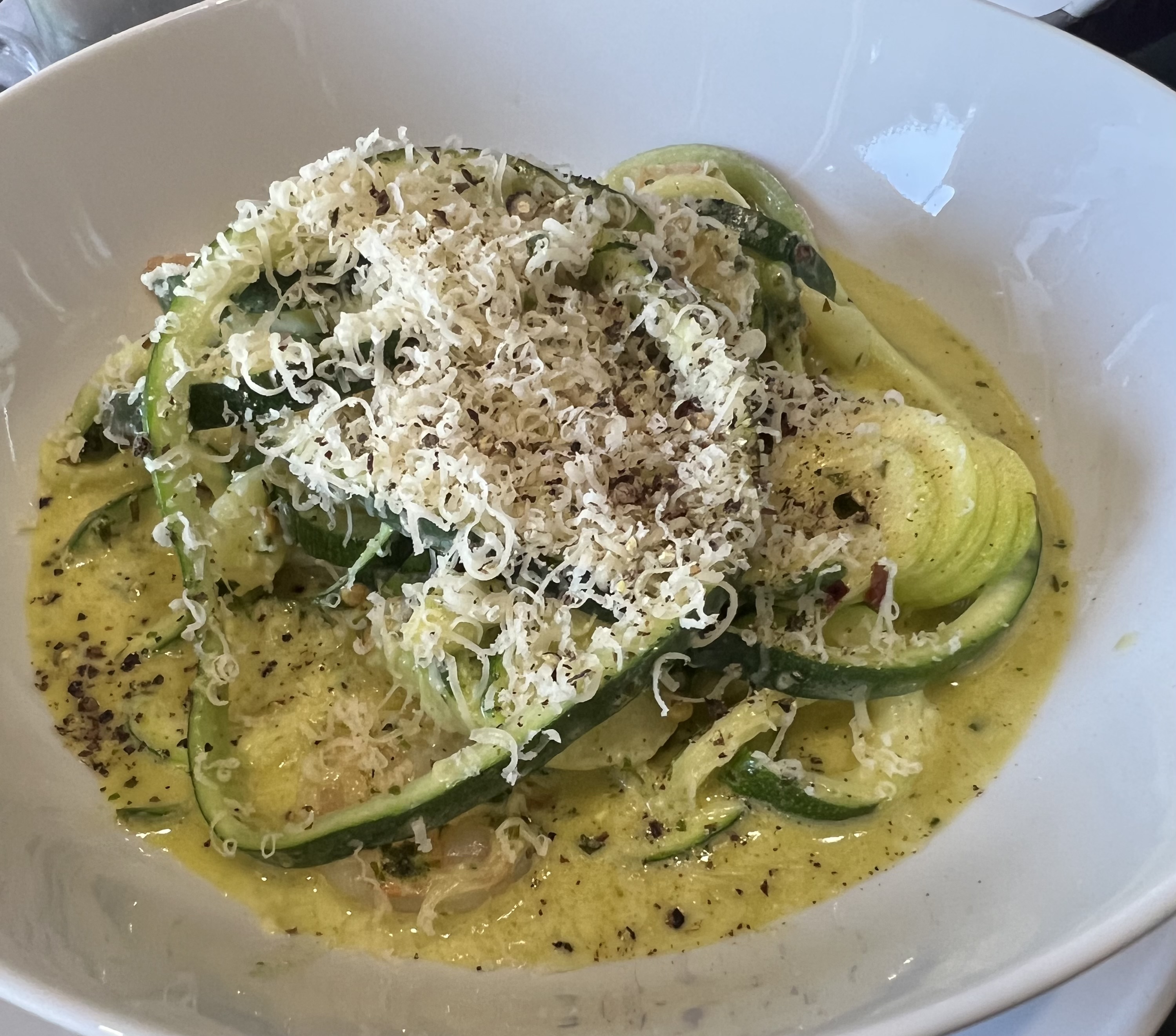 Pasta with mint pesto and garlic prawn