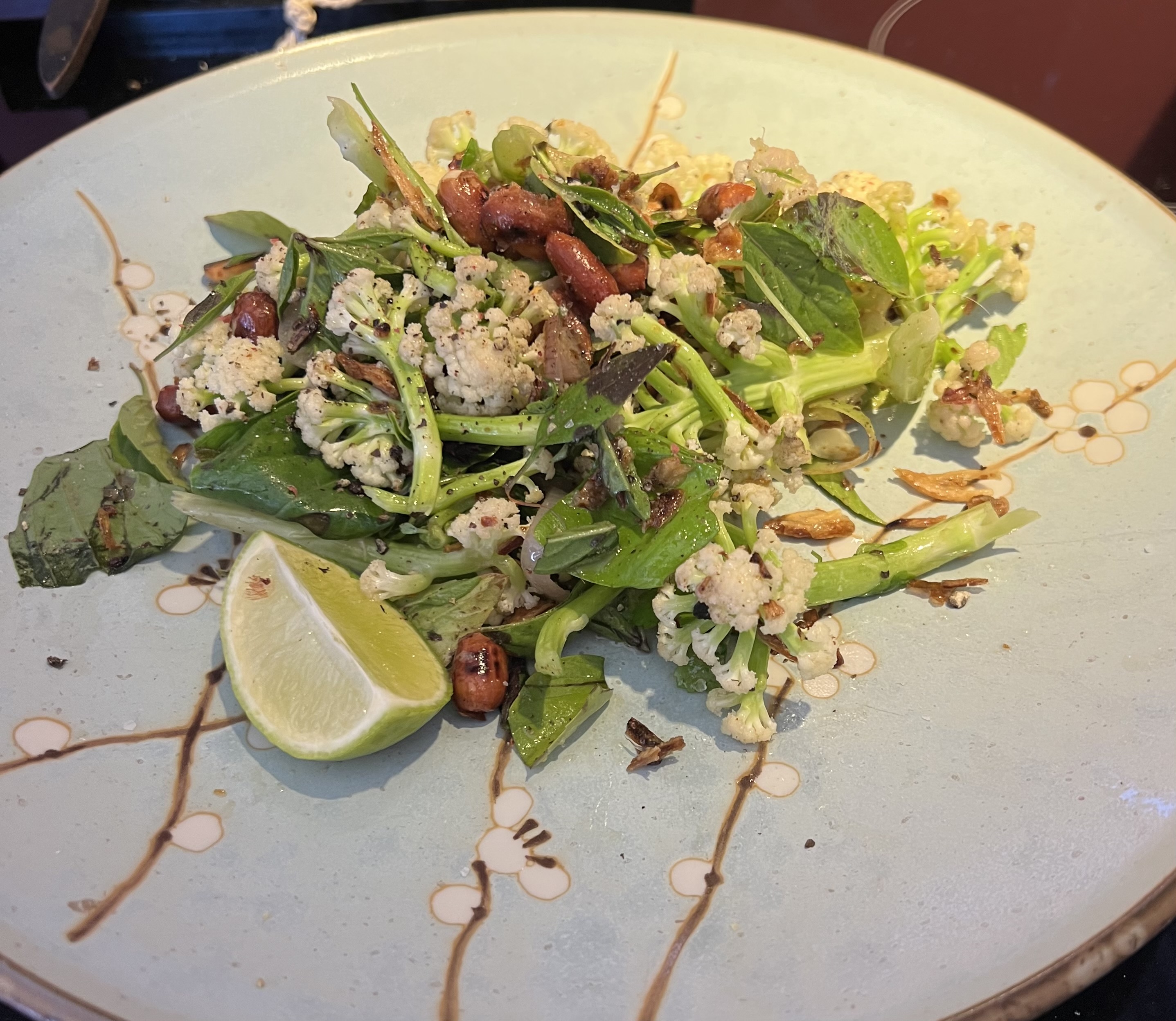 *Raw broccoli and basil salad with peanuts and&nbsp;shallots