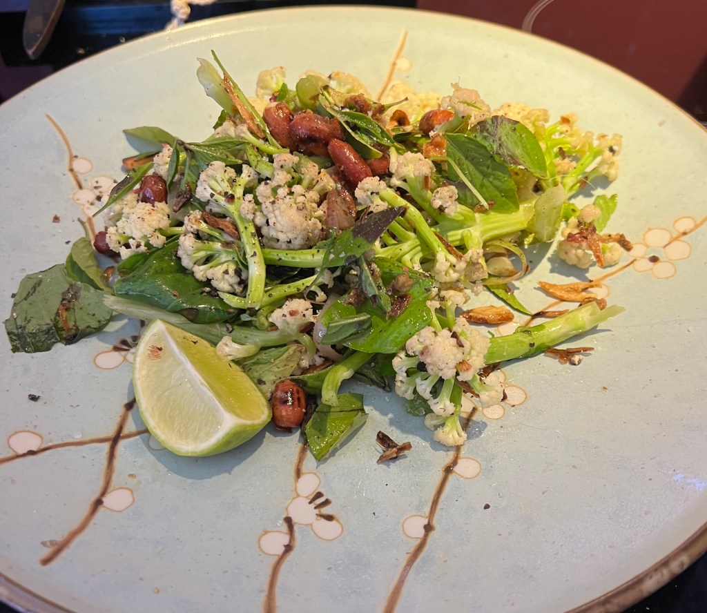*Raw broccoli and basil salad with peanuts and&nbsp;shallots