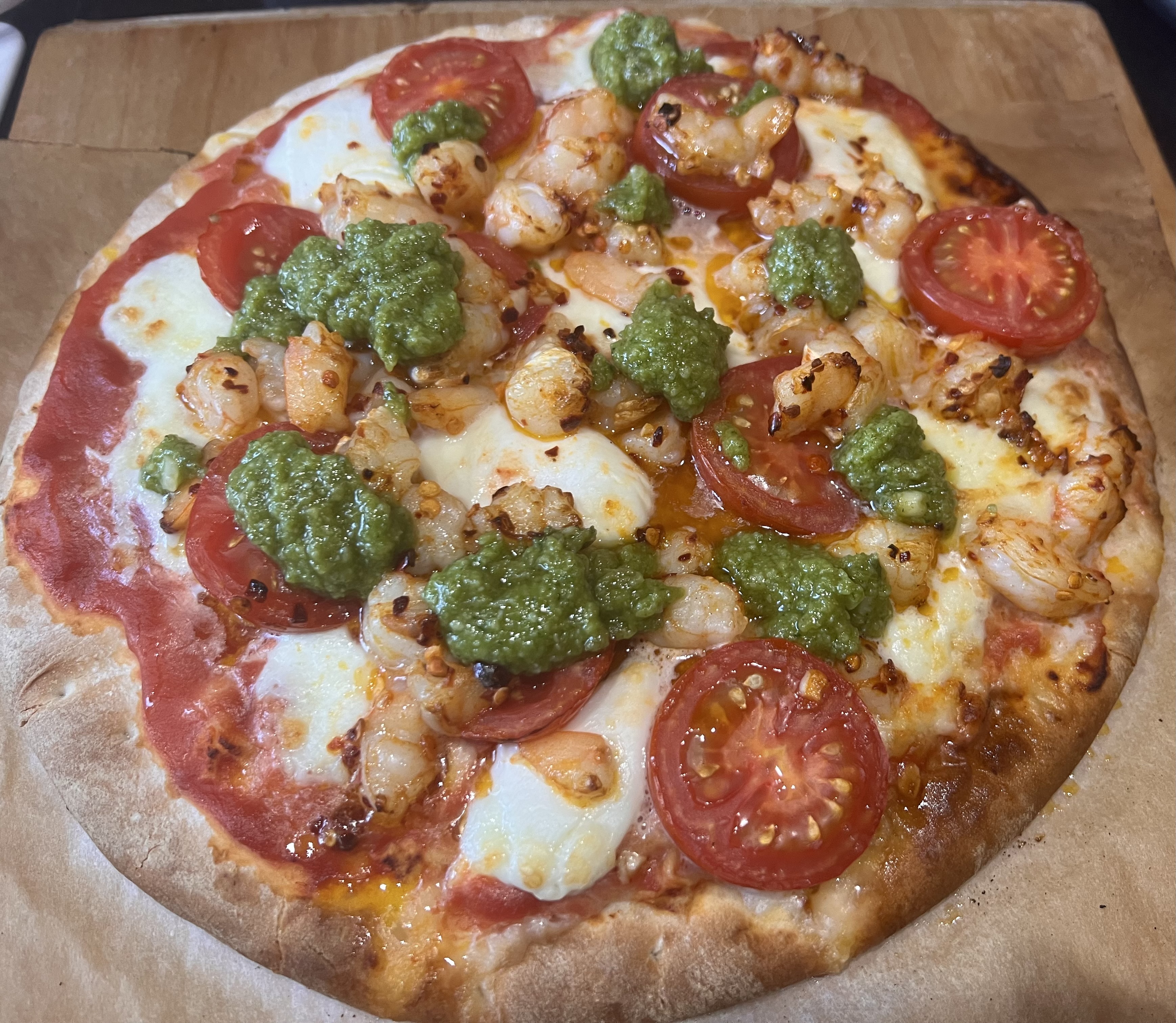 *Prawn, chilli & pesto&nbsp;pizza