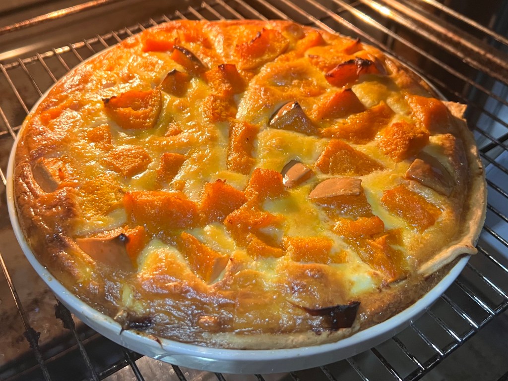 *Pumpkin, feta and caramelised onion tart 