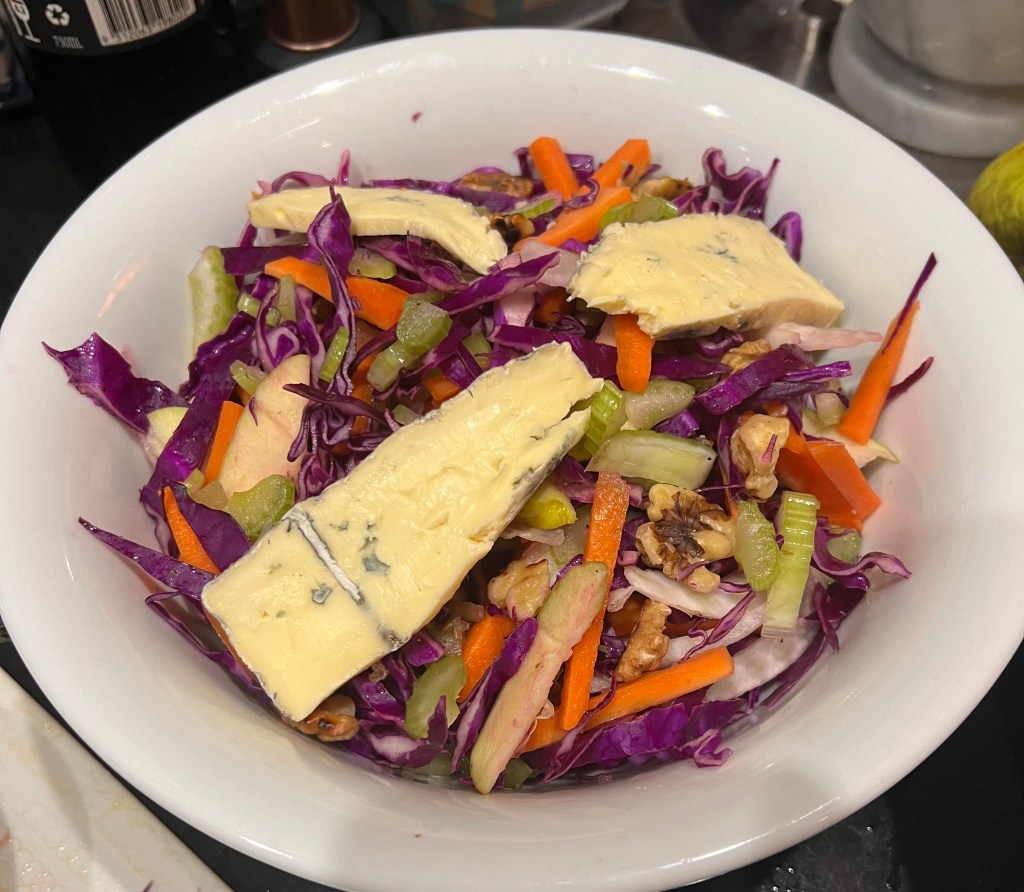 A slaw of red cabbage, blue cheese and&nbsp;walnuts