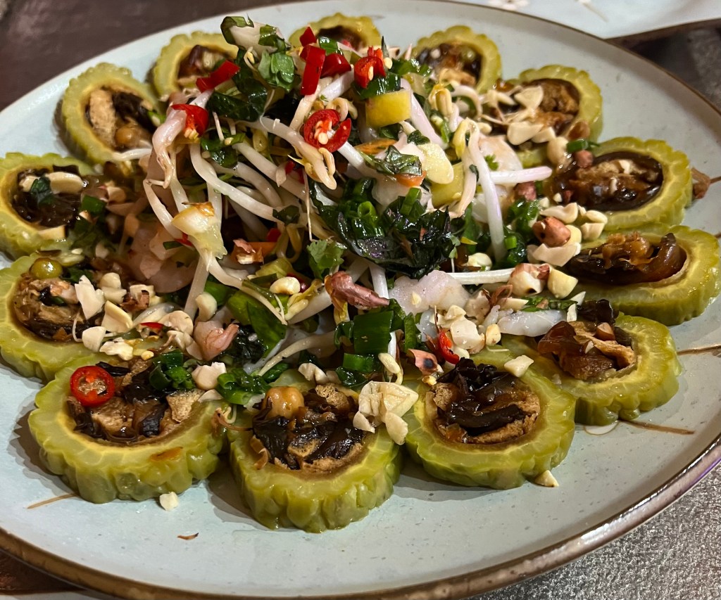 Stuffed bitter melon and prawn salad (Goi tôm vói hu&nbsp;qua)