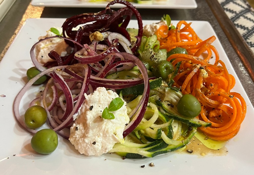 *Mediterranean-style salad with raw vegetable&nbsp;‘noodles’