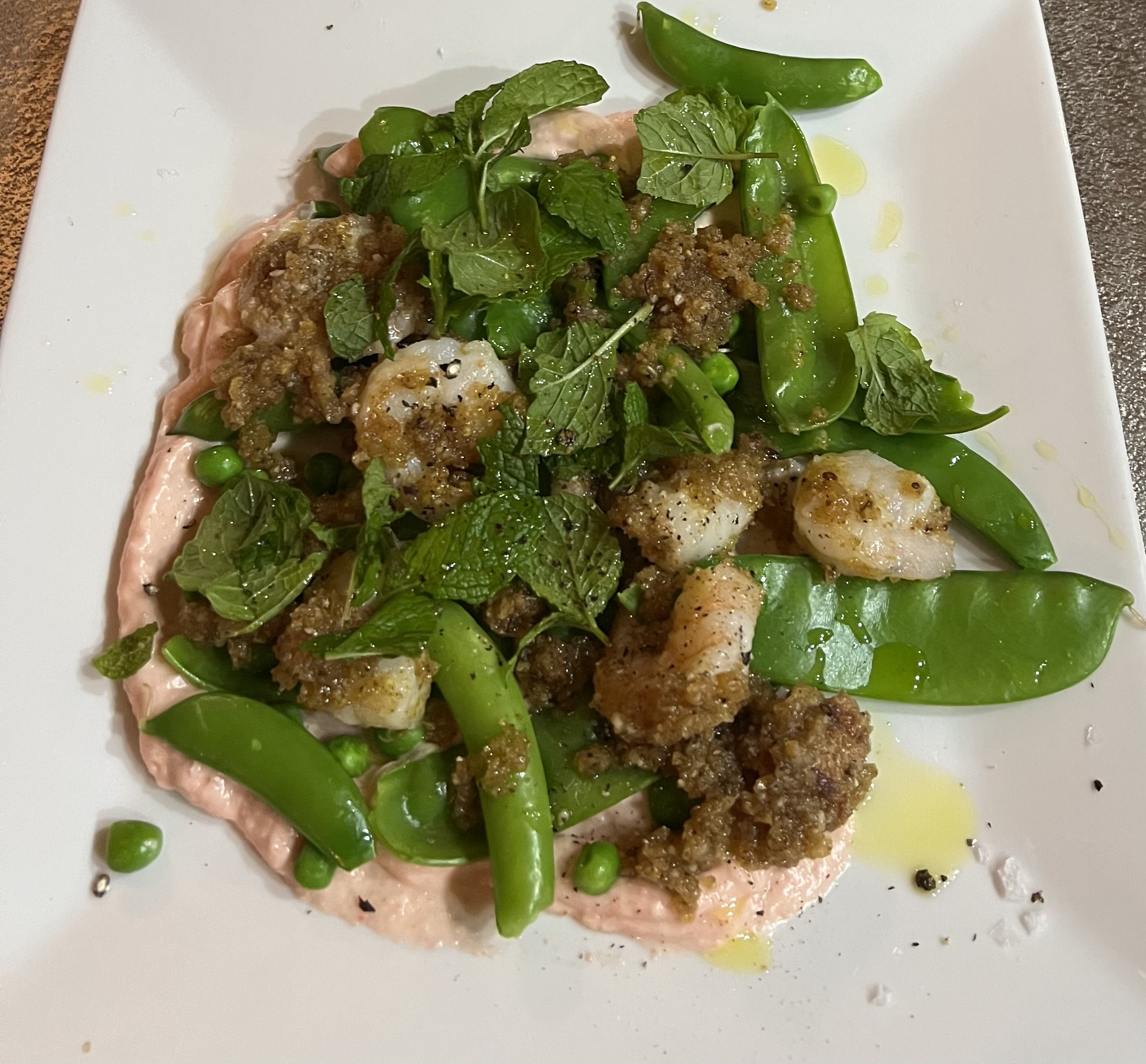 *Taramasalata, prawn and pea&nbsp;salad