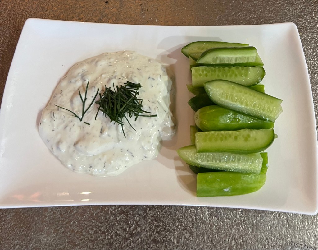Tzatziki with baby organic cucumbers and fennel&nbsp;fronds