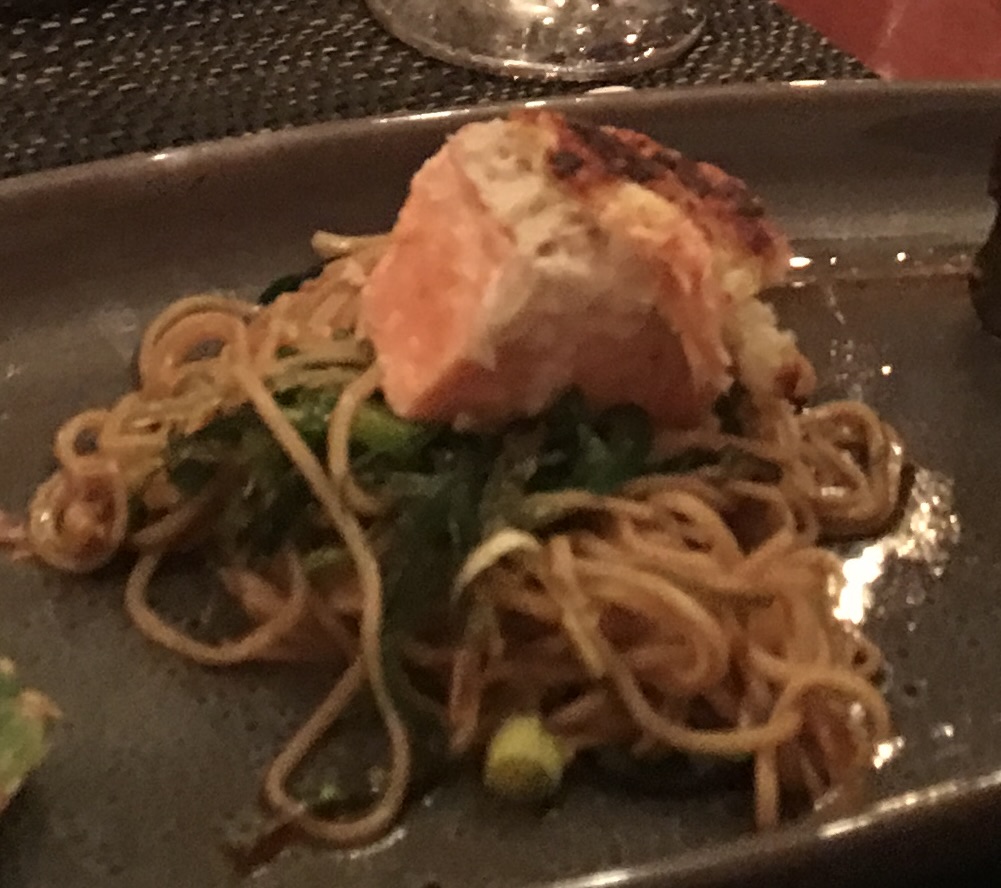 Wasabi-crusted trout with udon&nbsp;noodles