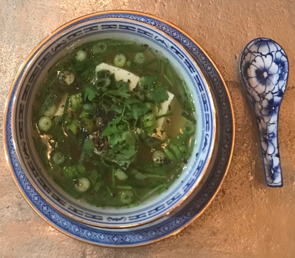 Silken tofu and garlic chive soup (Canh đâu hu&nbsp;he)