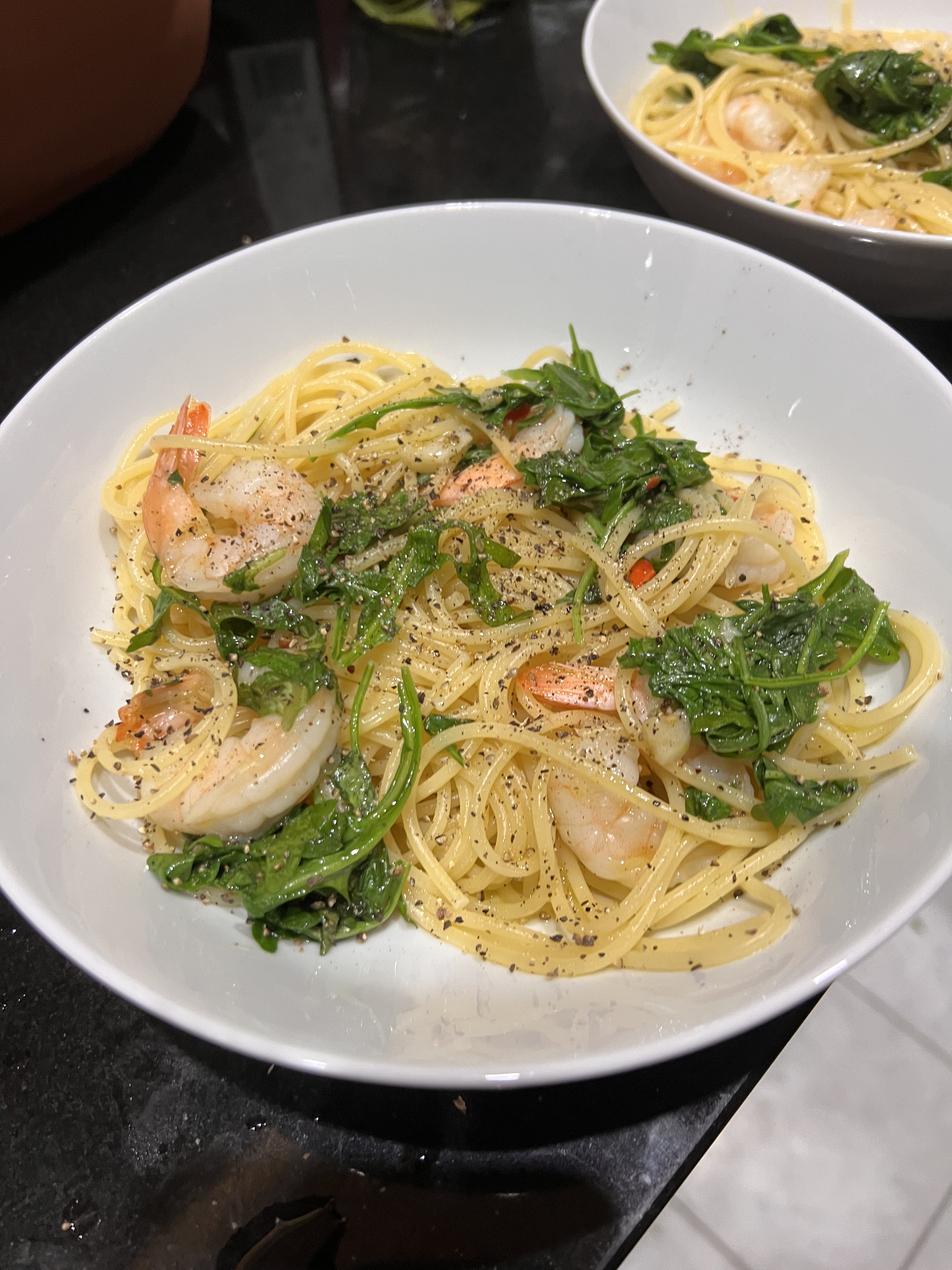 Joe’s spaghetti with prawns