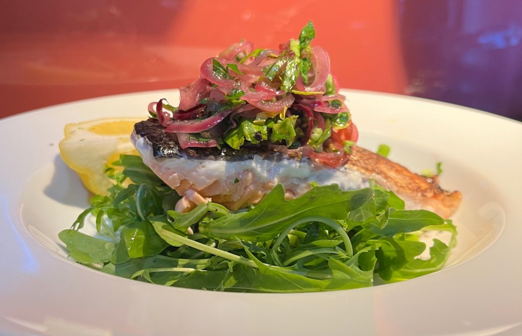 Grilled Salmon with Onion Marmalade over&nbsp;Greens