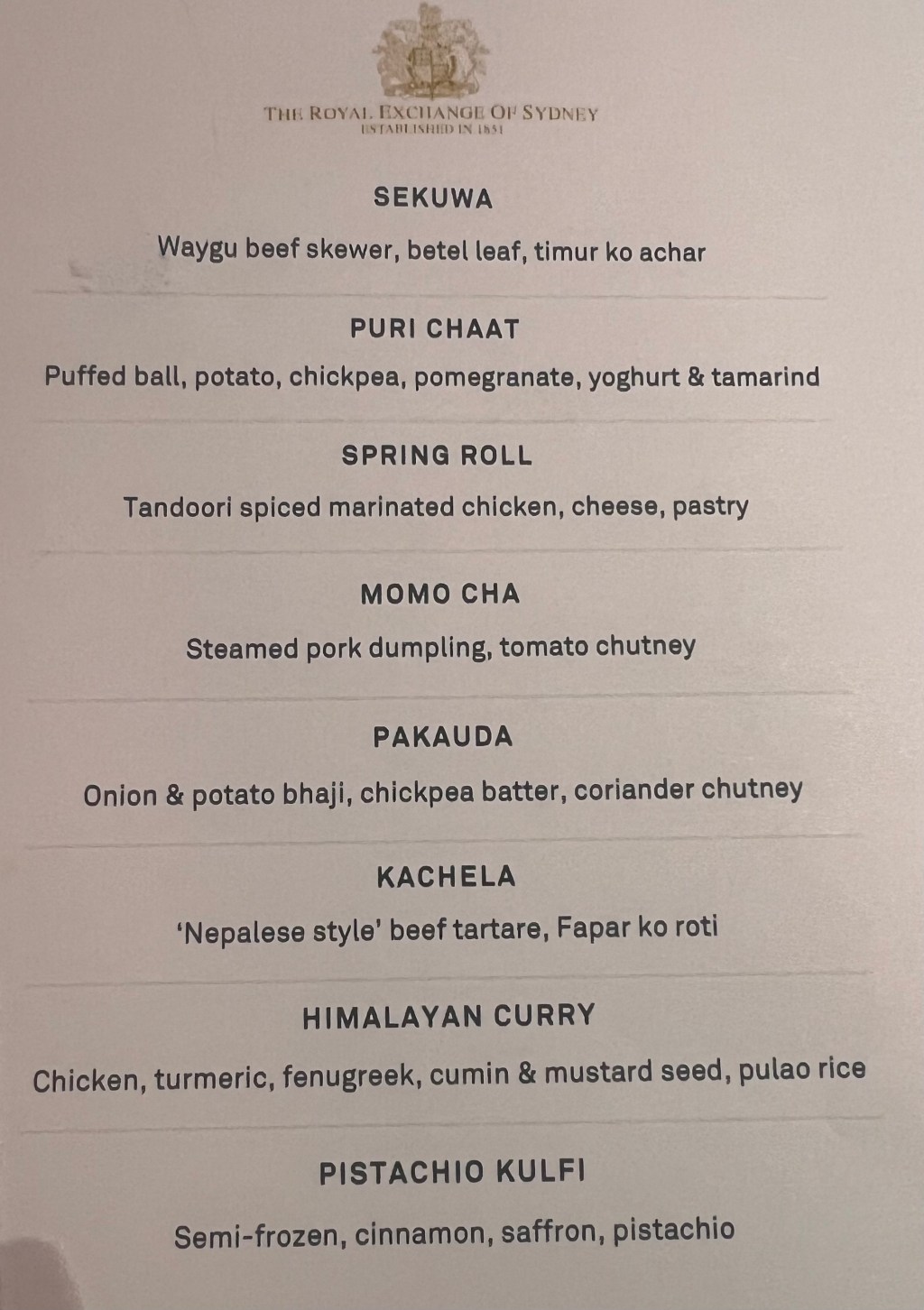 NSW: Sydney: The Royal Exchange of Sydney, Nepalese&nbsp;Lunch