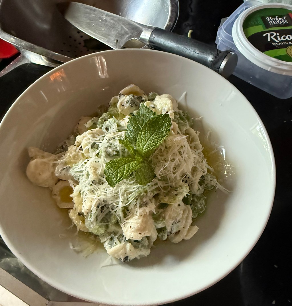 Orecchiette with ricotta, broad beans and mint