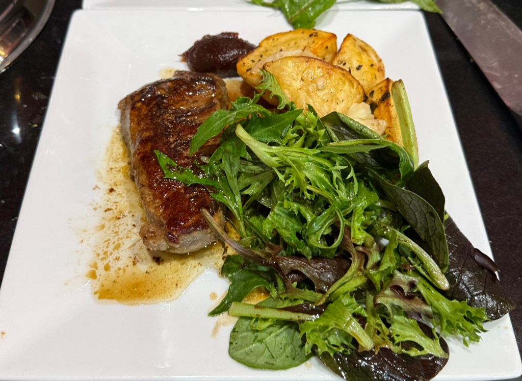 Eye fillet of beef with oven-roasted potatoes, Taleggio and quince&nbsp;jam