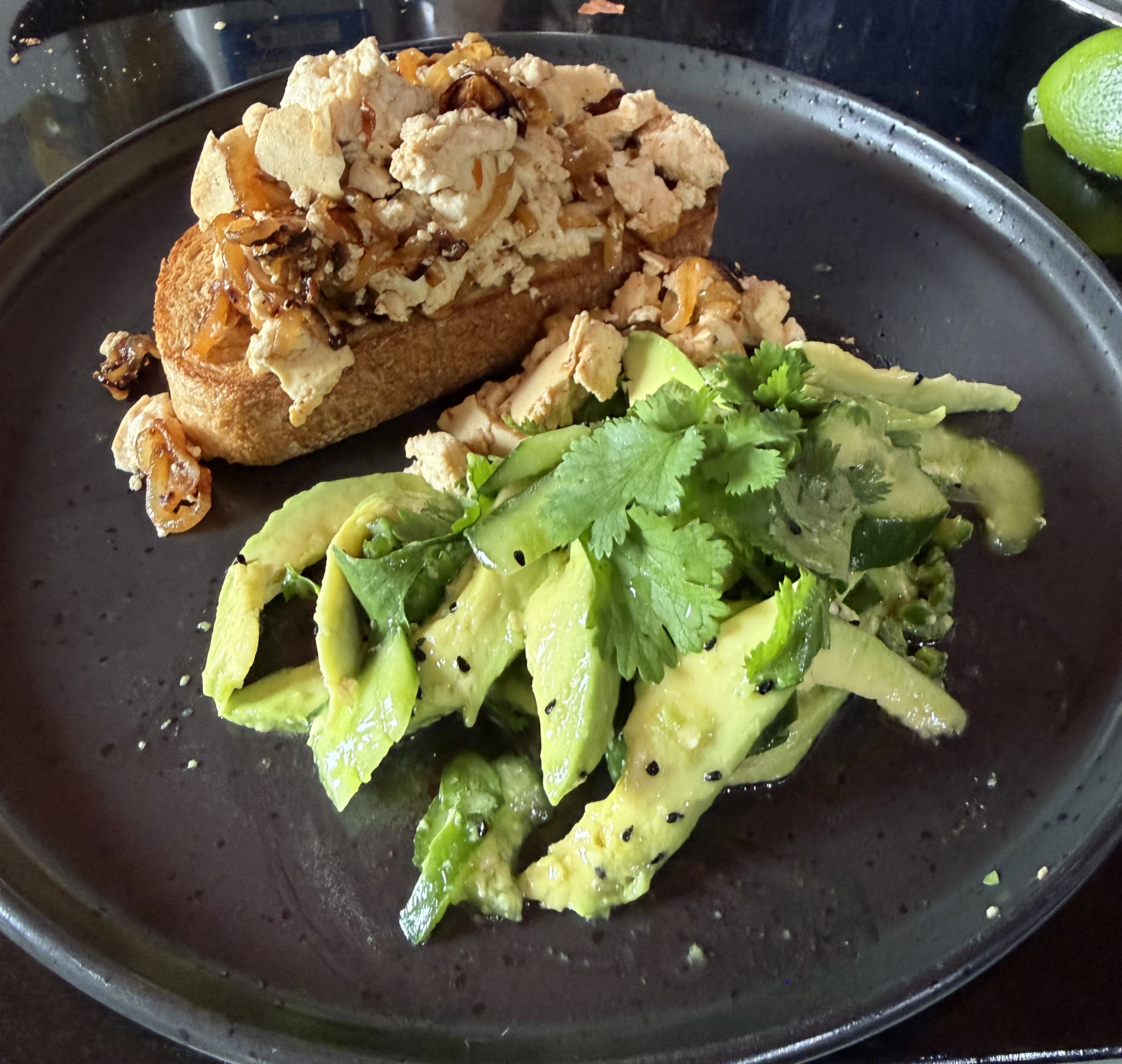 *Scrambled harissa tofu / Avocado and Cucumber Salad